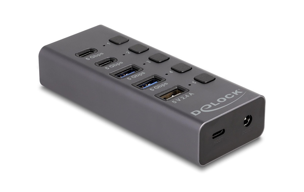 Delock Hub USB USB 3.0 - 2x USB-C/ 2x USB-A / 1x port de chargement USB-A