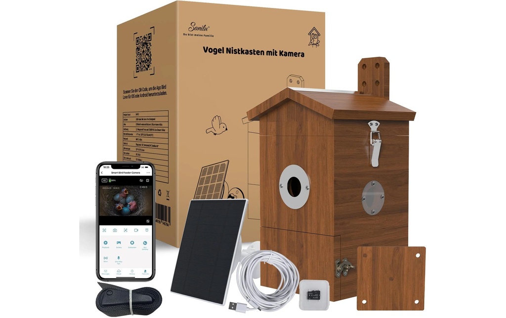 Sanilu Nichoir pour oiseaux avec caméra et panneau solaire