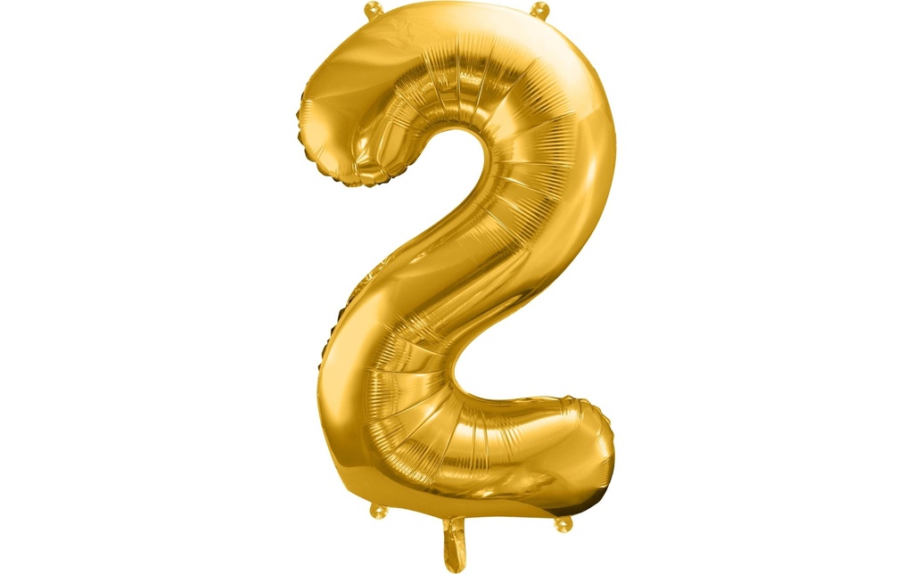 Partydeco Ballon en aluminium Chiffre 2 grand 86 cm, doré, 1 pièce