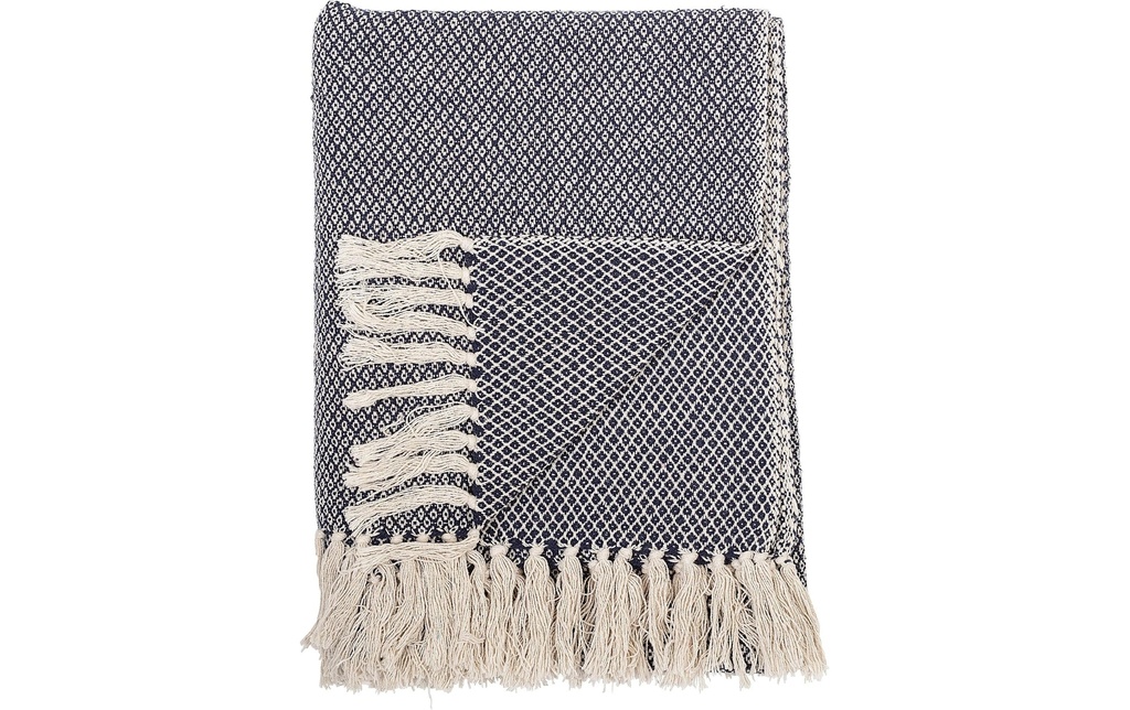 Bloomingville Couverture Barry 130 x 160 cm, Beige/Bleu foncé