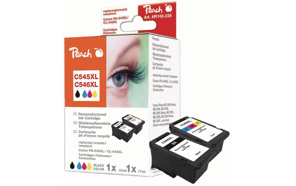Peach Kits d’encre Canon PG-545XL / CL-546XL BK, C, M, Y