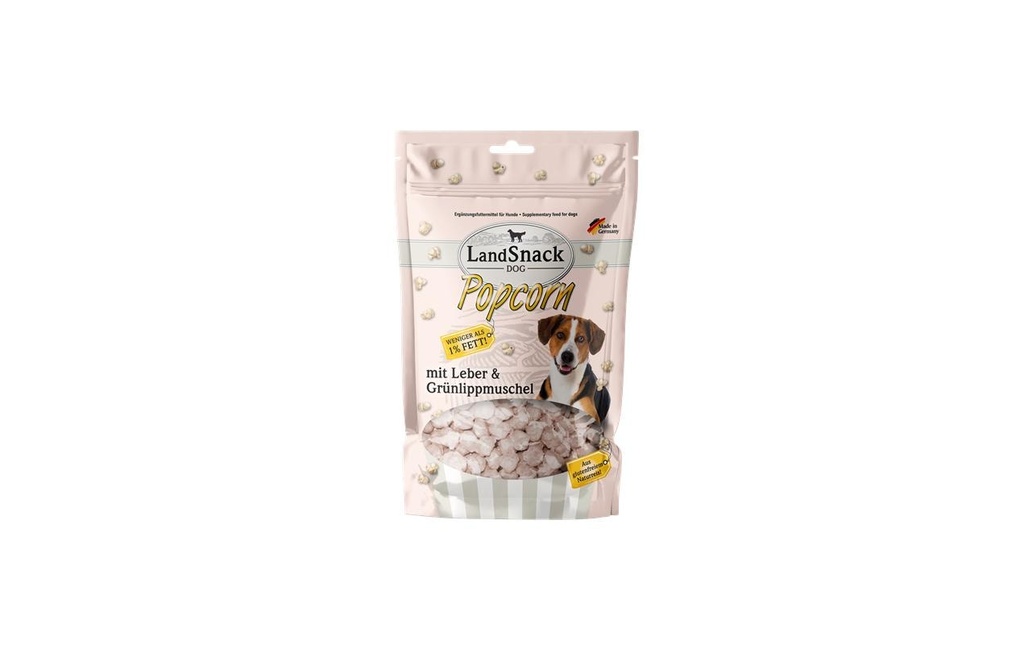 LandSnack Collation Dog Popcorn avec foie & moules aux orles verts, 100g