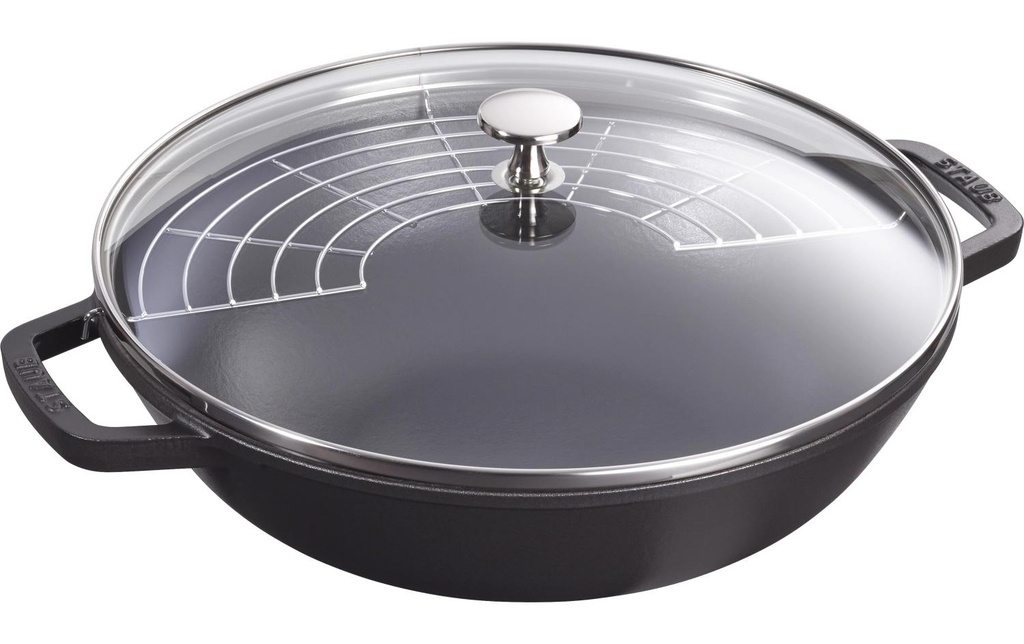 Staub Wok avec couvercle en verre 30 cm, Noir, 4.4 l