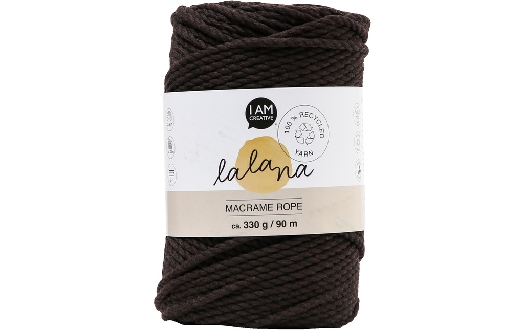 lalana Laine Corde à macramé 3 mm, 330 g, Brun foncé