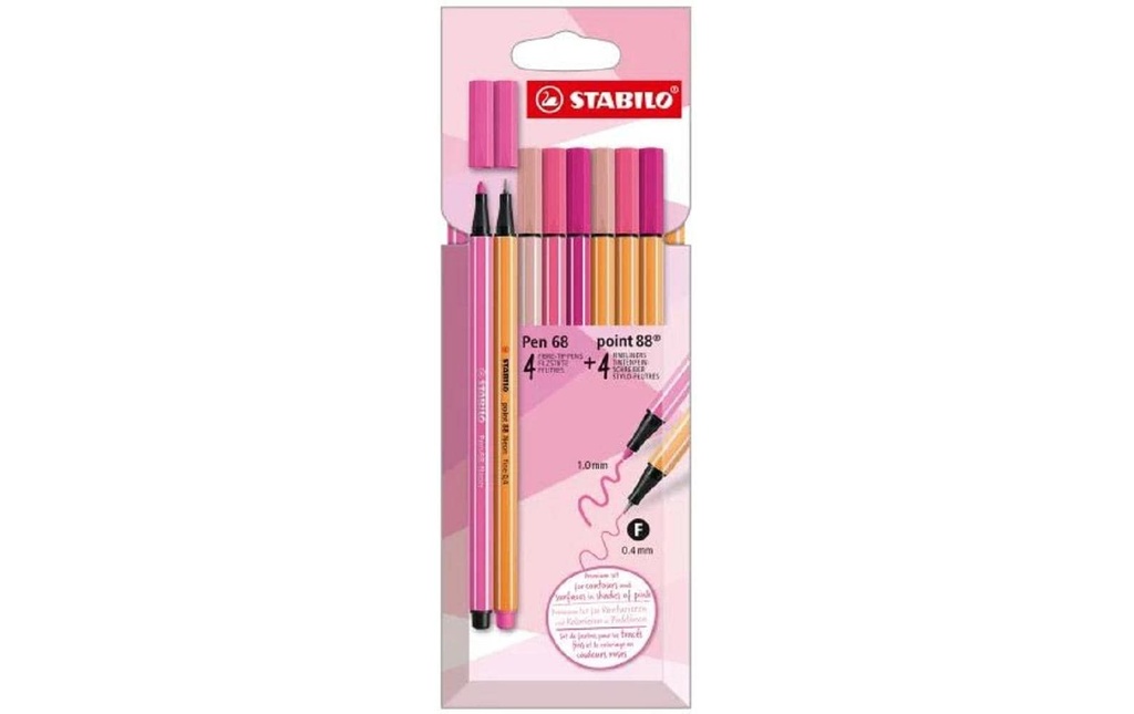 STABILO Pen68 & Point88 pink étui à 8p (8 pces)
