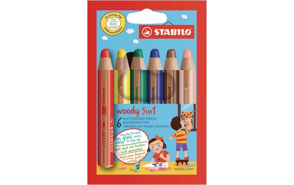 STABILO Crayons coul.WOODY 3en1 (6 pces)