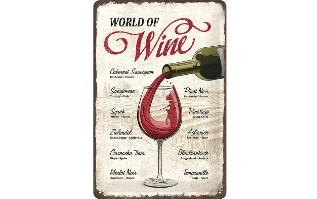 Nostalgic Art Plaque World of Wine 20 x 30 cm, métal