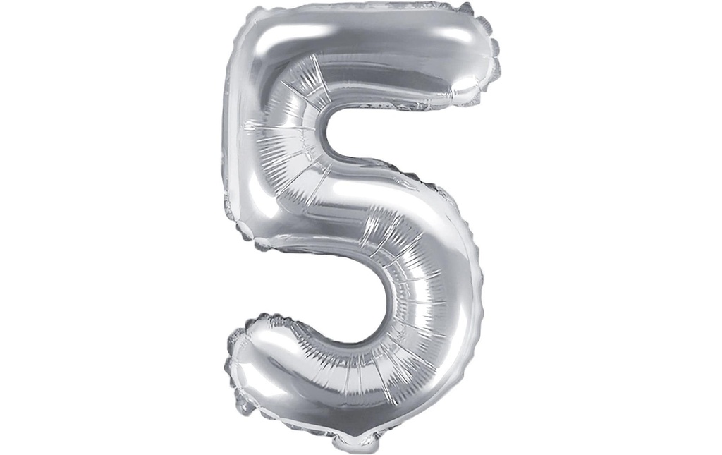 Partydeco Ballon en aluminium Chiffre 5 petit 35 cm, argent, 1 pièce