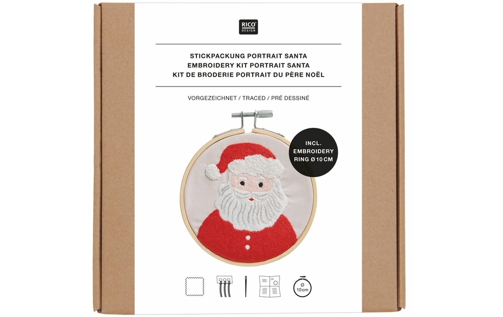 Rico Design Kits de bricolage Paquet à broder Prédessiné, Portrait Santa 10 cm