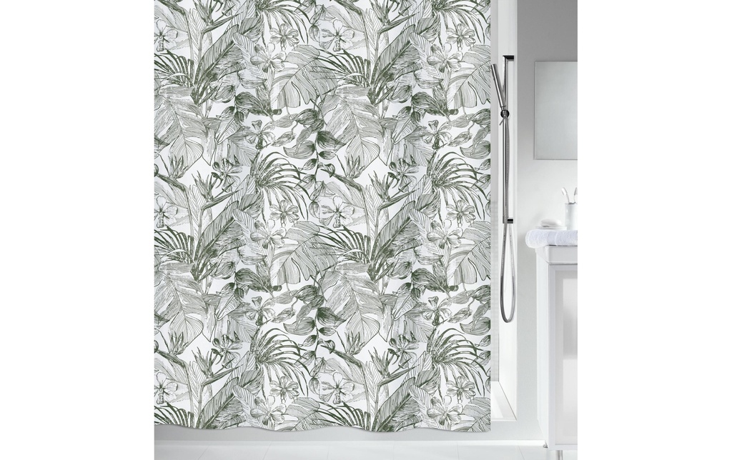 spirella Rideau de douche Tropic 180 x 200 cm Blanc ; Vert foncé