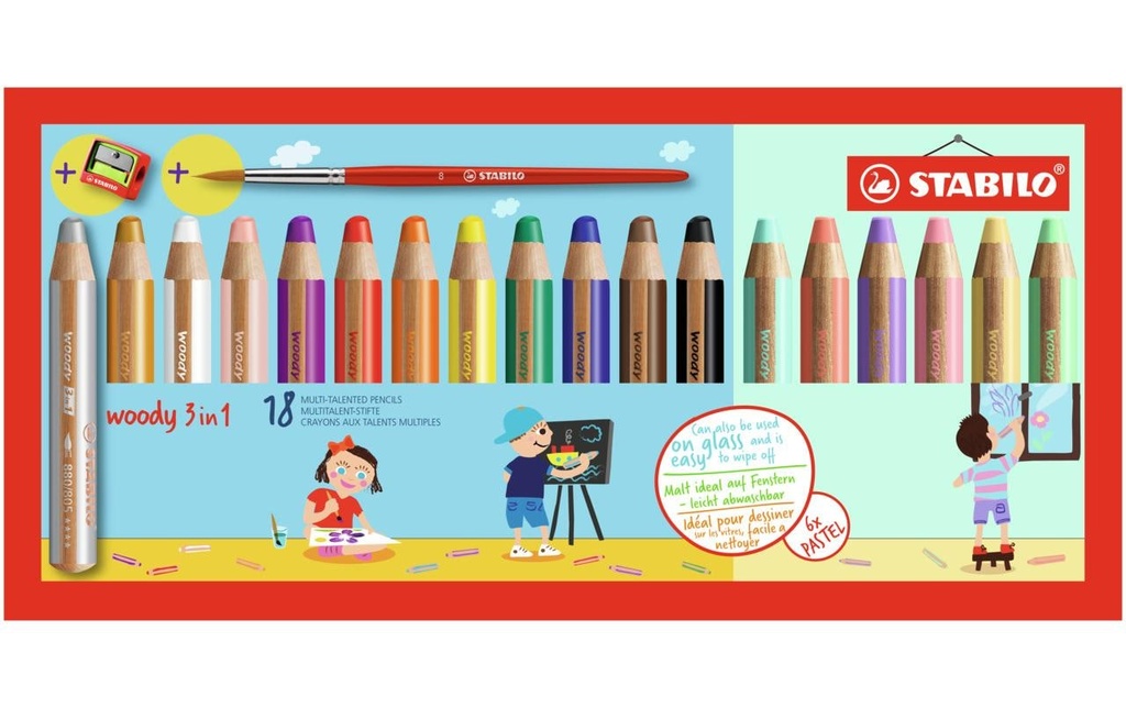 STABILO Crayon coul.WOODY pastel 3en1 (18 pces)