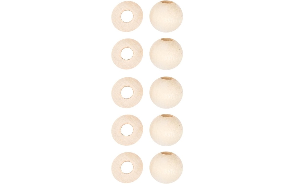 lalana Perles en bois avec grand trou 20 mm, 10 pièces