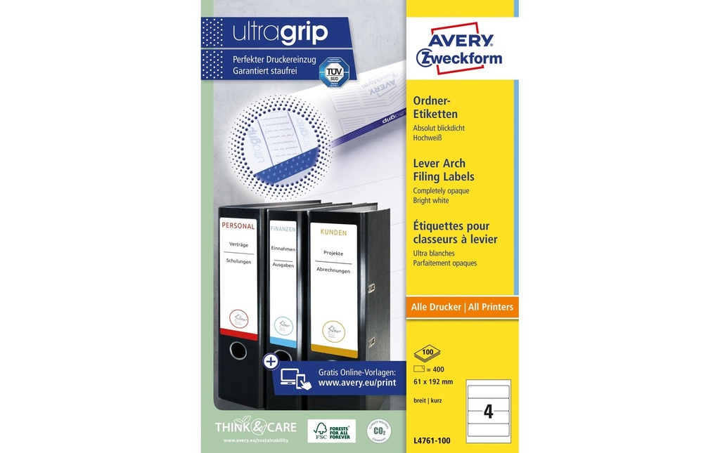 Avery Zweckform Étiquettes à classeur L4761-100 61 x 192 mm