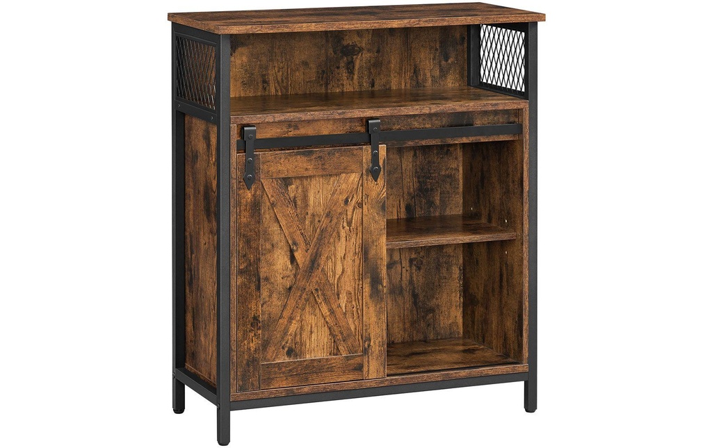 VASAGLE Commode avec porte coulissante 70 x 80 cm, Noir/Brun