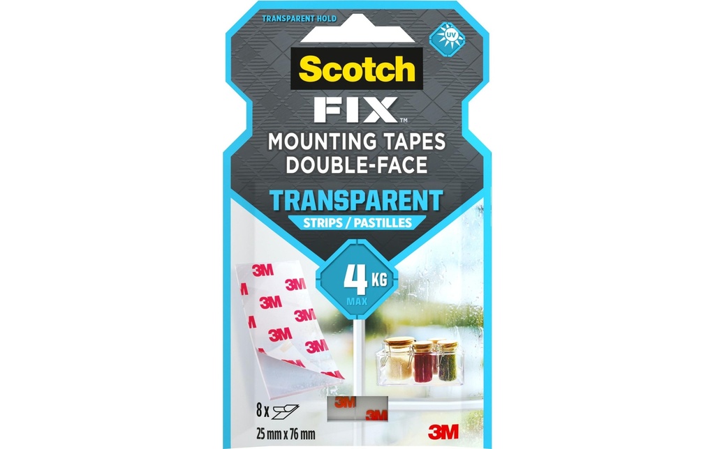 Scotch Bande de montage Scotch-Fix, 25 mm x 76 mm, Transparent