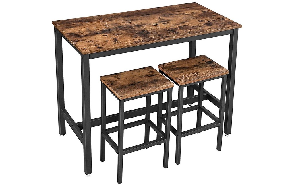 VASAGLE Table de bar avec 2 tabourets 40/120 x 65 cm/90 cm, Noir/Brun