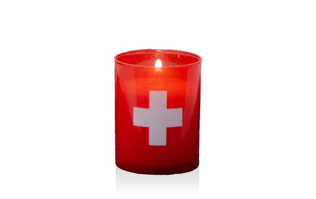 balthasar Bougie en verre Croix suisse 4 pièces, Rouge