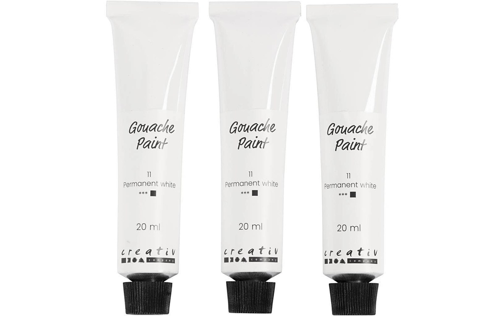 Creativ Company Peinture à l’eau Gouache blanche, 6 x 20 ml