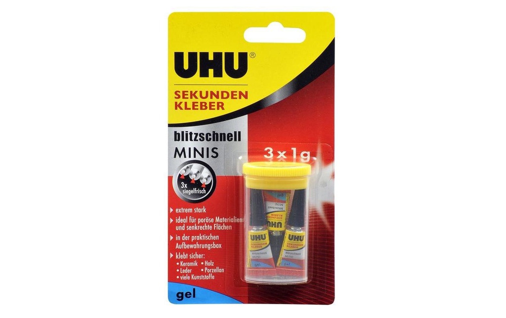 UHU Colle instantanée Minis en gel 3 Pièce/s, Transparent