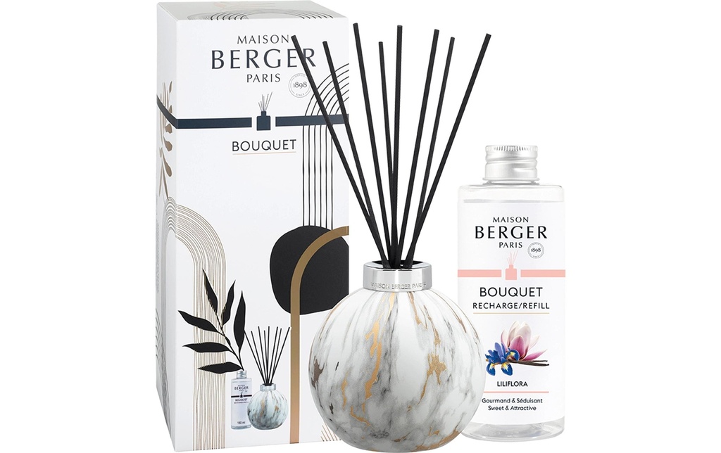Maison Berger Bâtonnets parfumés Marbrure + 180 ml Liliflora, blanc