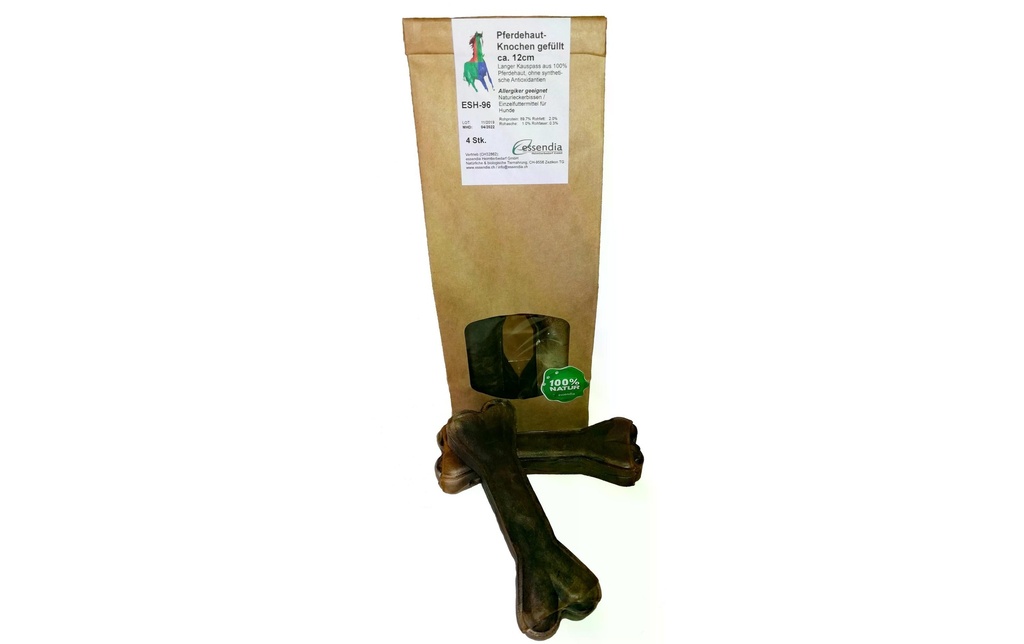 essendia Produit à mâcher  Os en peau de cheval farci, 12 cm, 4 pièces