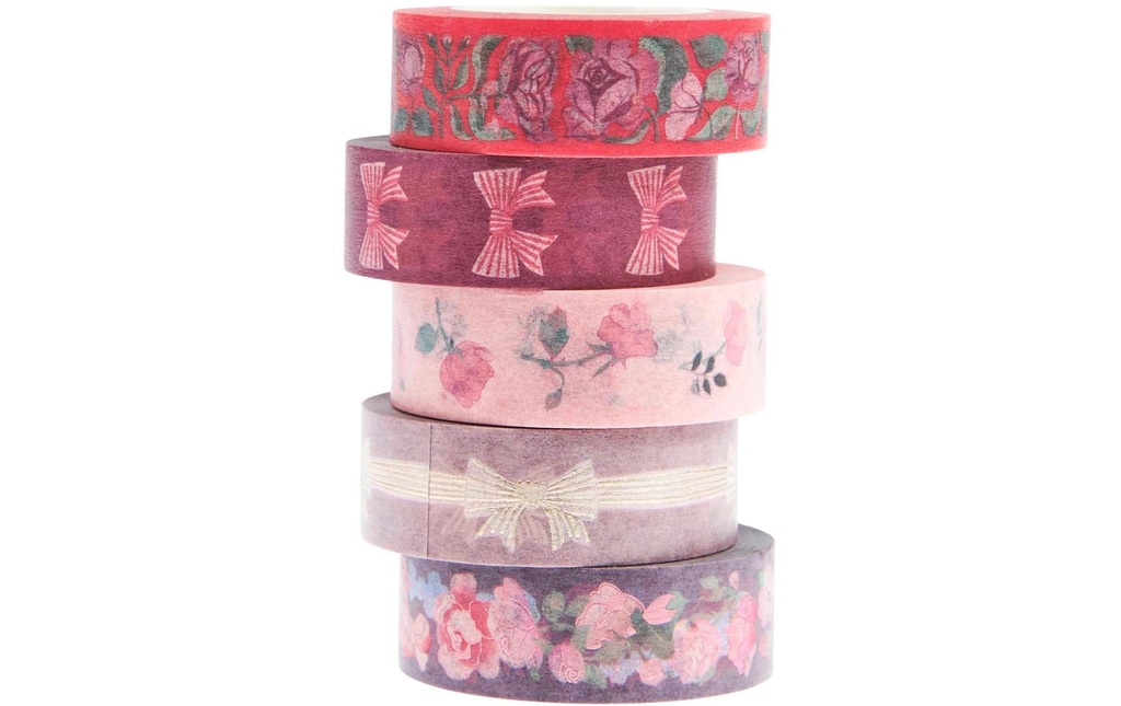 Rico Design Ruban Washi Set La Vie En Ros 5 pièces, Rose,  10 m