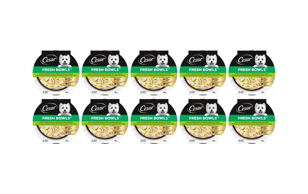 Cesar Alimentation humide Fresh Bowls Poulet, patates douces 10 x 85 g