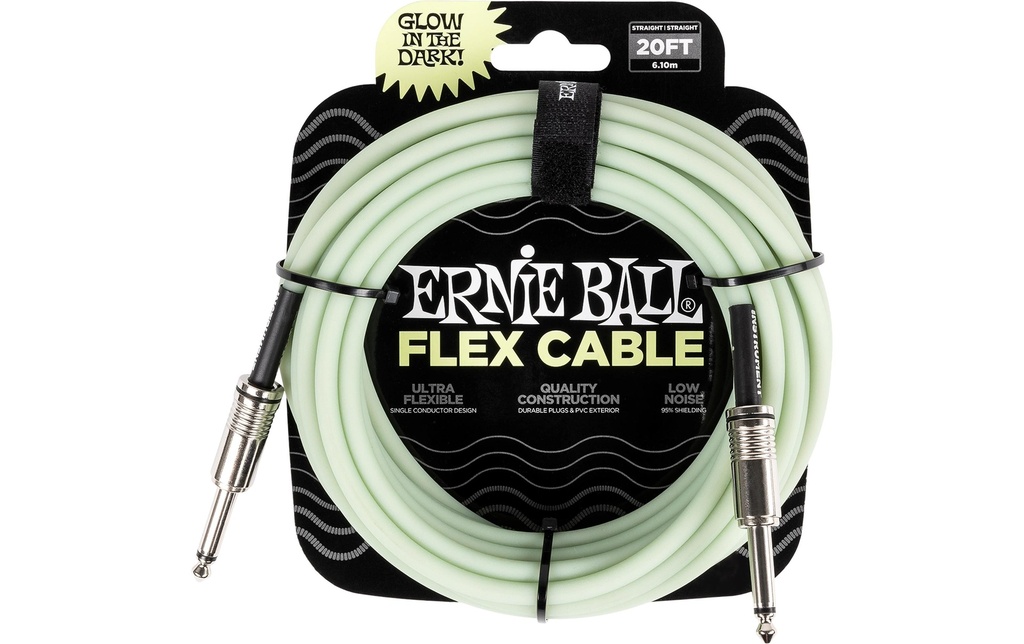 Ernie Ball Câbles d’instruments Flex 6437 6.09 m, Glow in the Dark