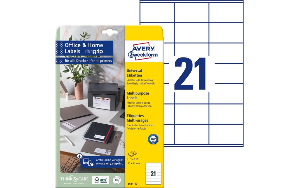 Avery Zweckform Étiquettes universelles 3481 70 x 41 mm, 10 feuille