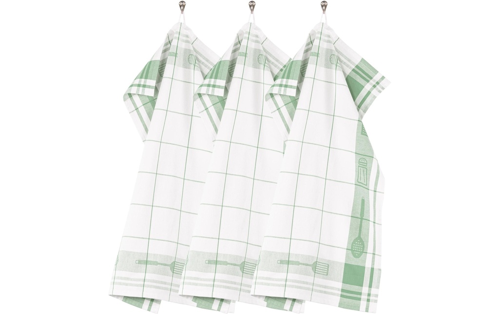 Tiseco Torchon pour la vaisselle Pharaon Set de 3 pièces, Vert/Blanc