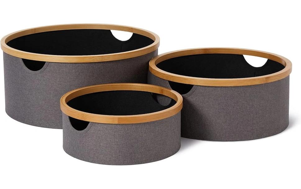 Lumaland Boîte de rangement rond 3 pièces, Noir/Gris
