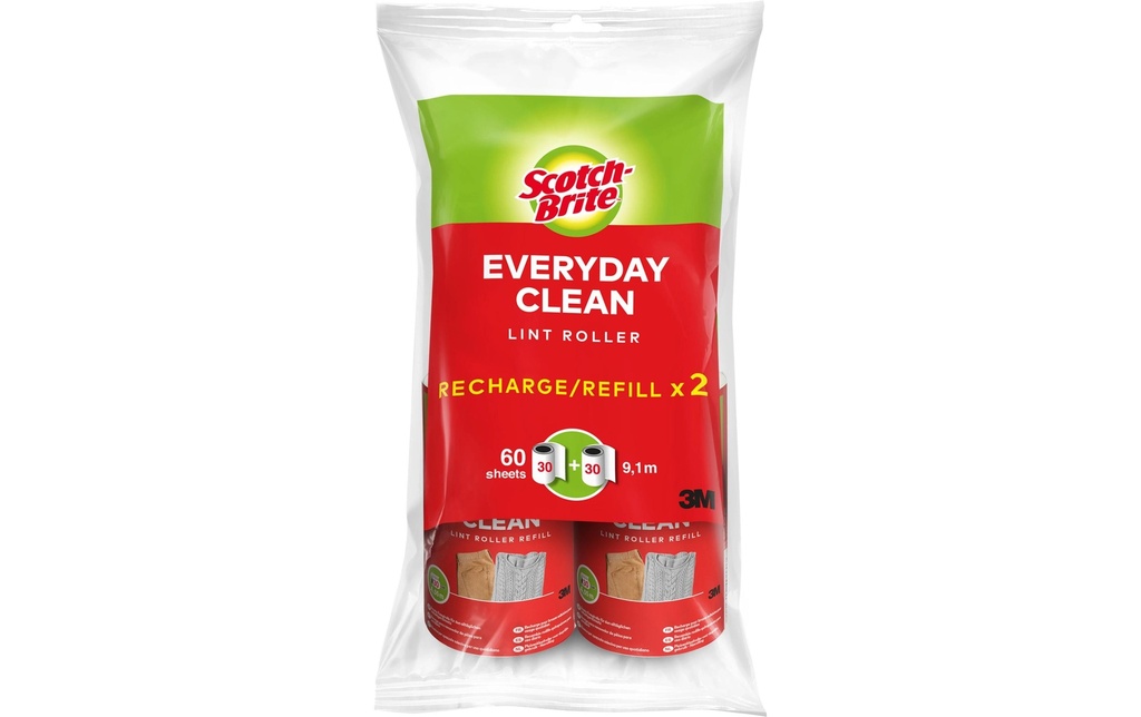 Scotch-Brite Rouleau de rechange 3M, 30 feuilles, 2 pièces