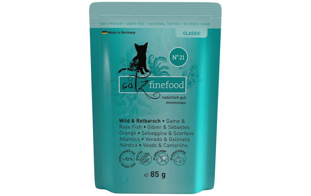 catz finefood Alimentation humide No.21 Gibier & sébaste, 85 g