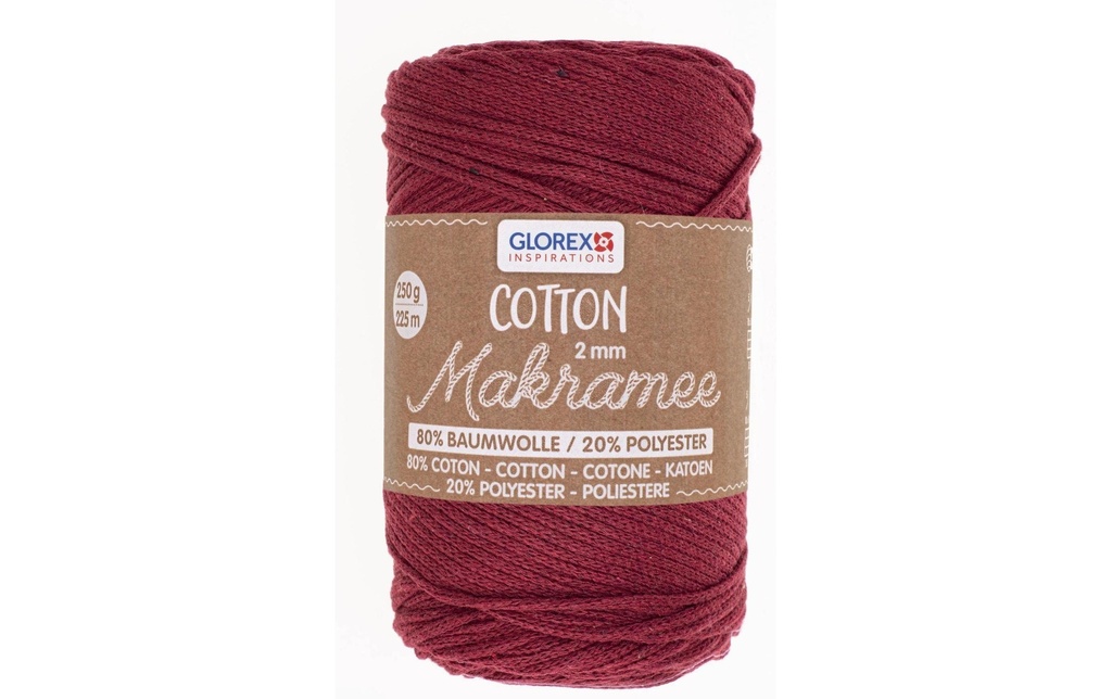 Glorex Laine Macramee Cotton 2 mm, 250g, Bordeaux
