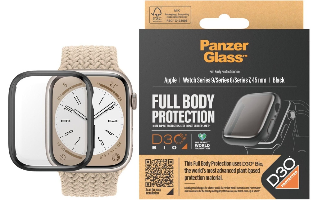 Panzerglass Corps intégral Apple Watch 2023 Series 9 45 mm Noir