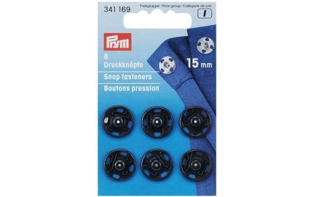 Prym Boutons poussoirs Ø 15 mm, Noir, 6 pièces