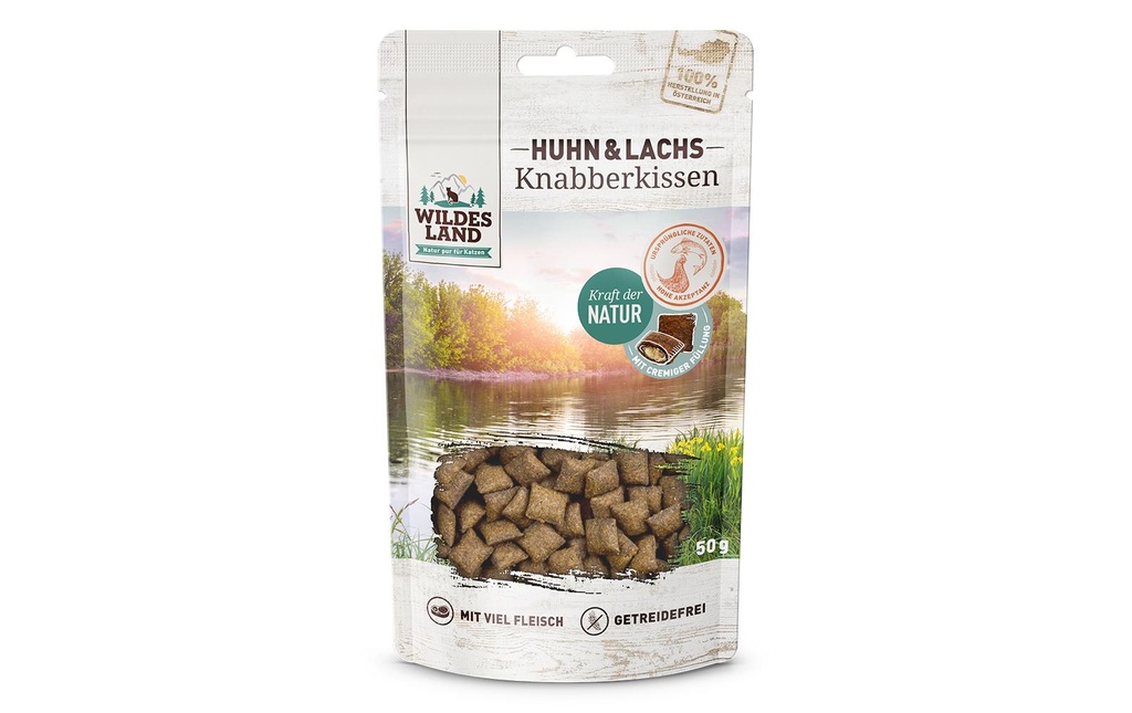 Wildes Land Collation pour chat Coussin à grignoter poulet et saumon 50 g