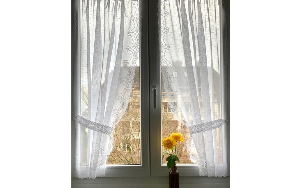 Hubatka Rideau ajouré vitrage Cols en dentelle 95 cm x 130 cm, Blanc