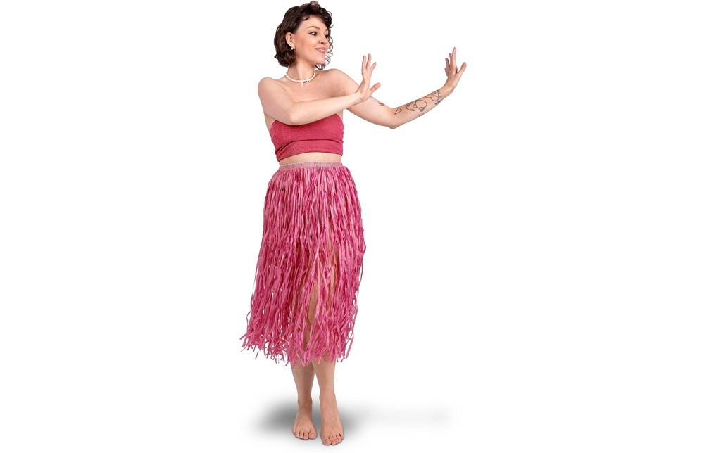 Partydeco Jupe en raphia Hawaii rose, 77 cm