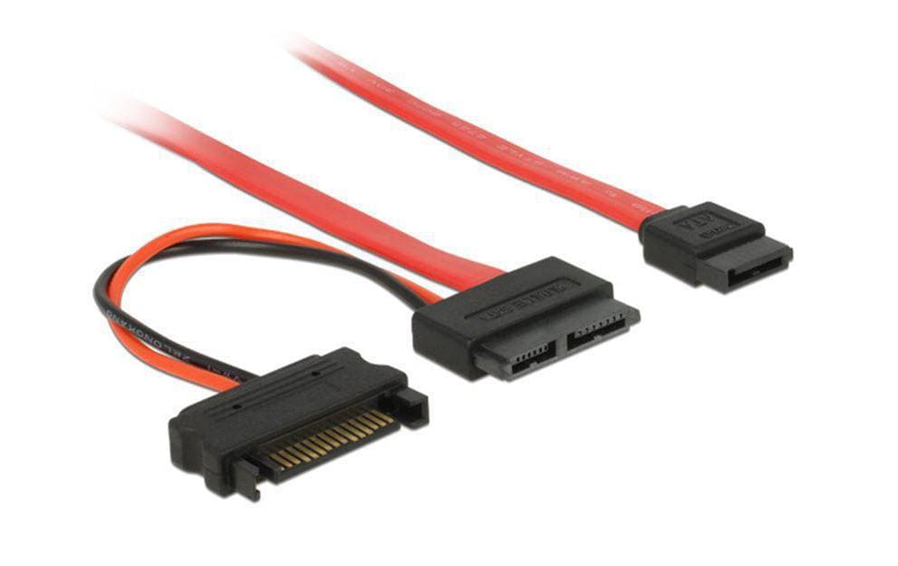 Delock Câble slim-SATA rouge, alimentation SATA, 30 cm