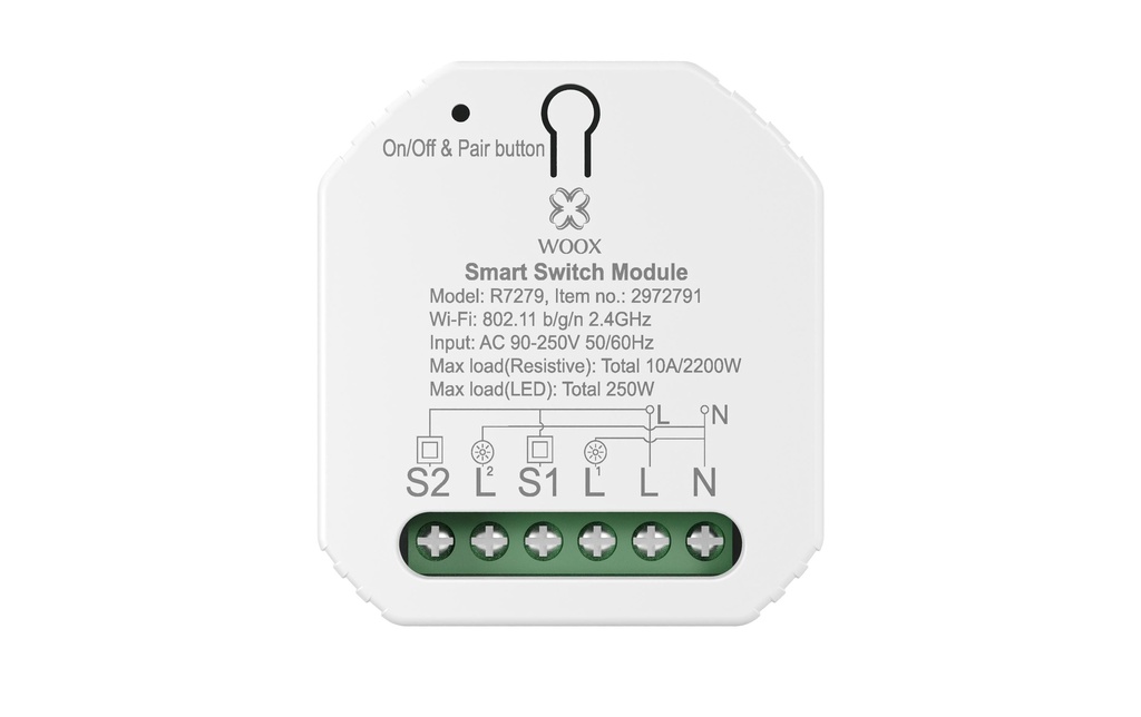 WOOX WiFi Smart Switch R7279, 230 V, 10A, 2300W Blanc
