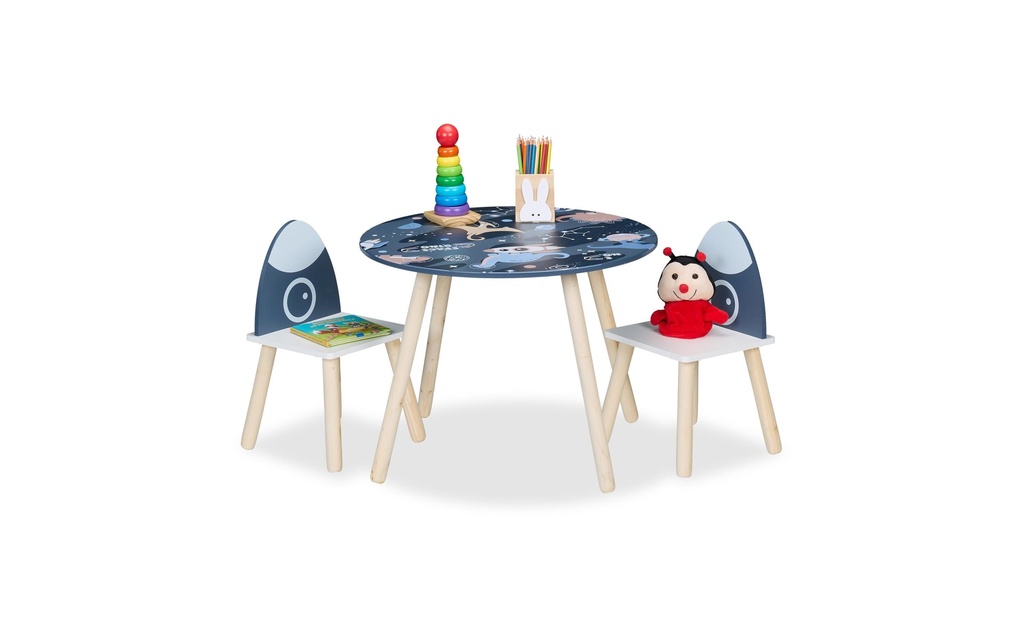 relaxdays Ens. fauteuils et canapé enfants Space Blanc; Bleu foncé; Brun clair