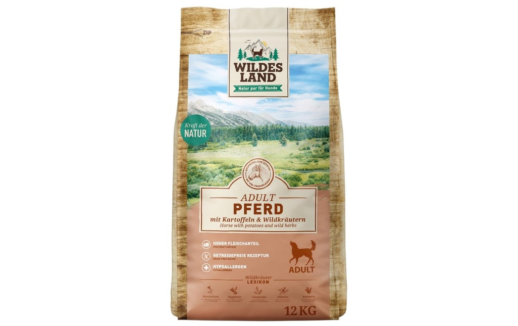 Wildes Land Alimentation sèche Cheval avec pommes de terre & herbes sauvages, 12 kg
