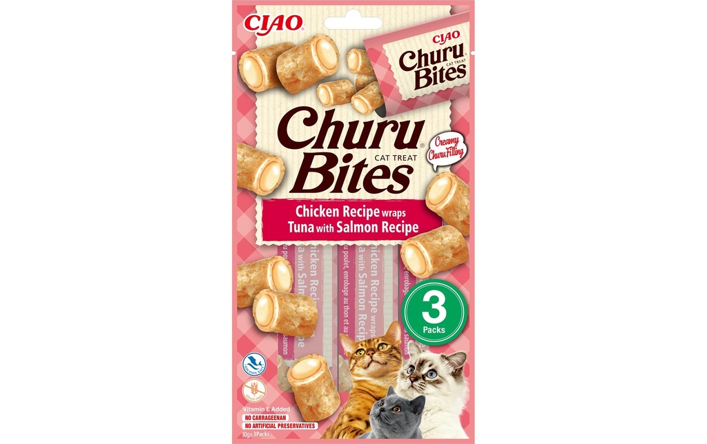 CIAO Churu Collation pour chat Bites Thon, Saumon & Poulet, 3 x 10 g