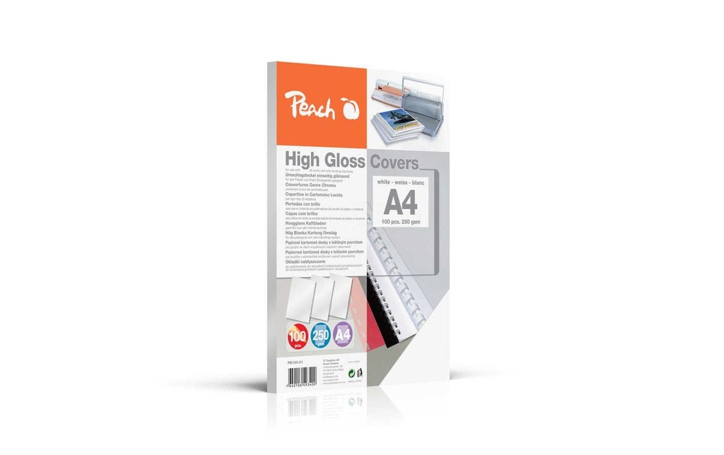 Peach Couverture de brochure High Gloss A4, 250 g/m², 100 pièces, blanc