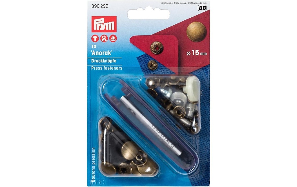 Prym Boutons poussoirs Anorak 15 mm, 10 pièces