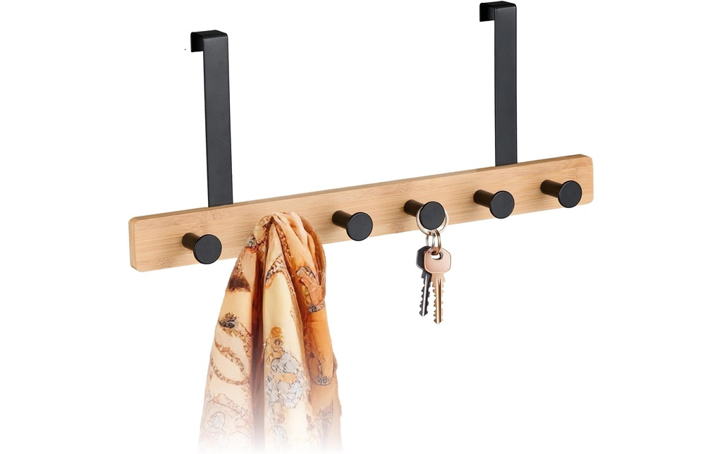 relaxdays Accroche-porte avec 6 crochets, Noir/Brun clair