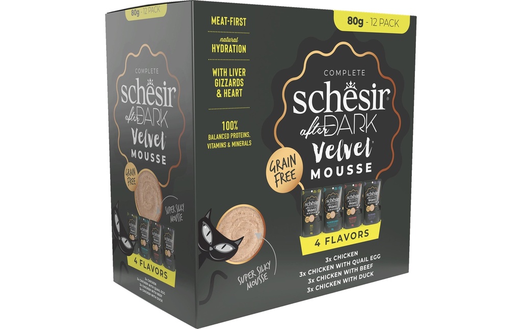 Schesir Alimentation humide after Dark Velvet Mousse Multipack, 12 x 80 g