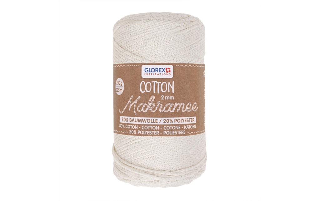 Glorex Laine Macramee Cotton 2 mm, 250g, Crème