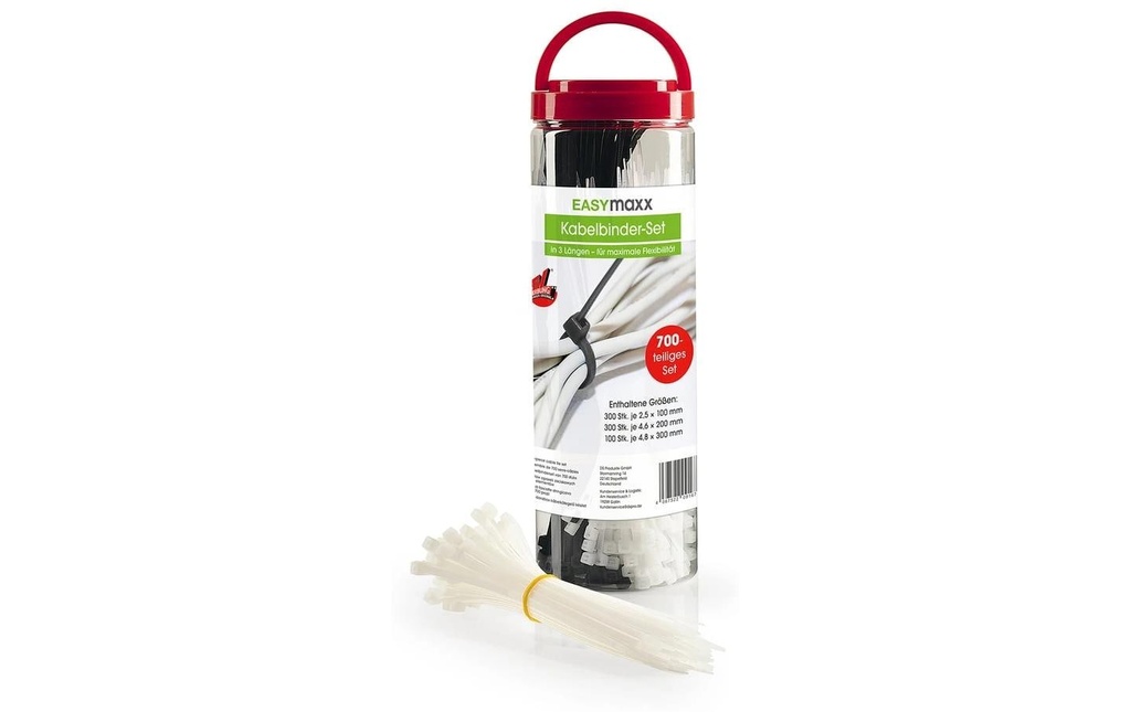 EASYmaxx Serre-câble Set de 700 pièces, Noir/Blanc 100 mm x 2.5 mm